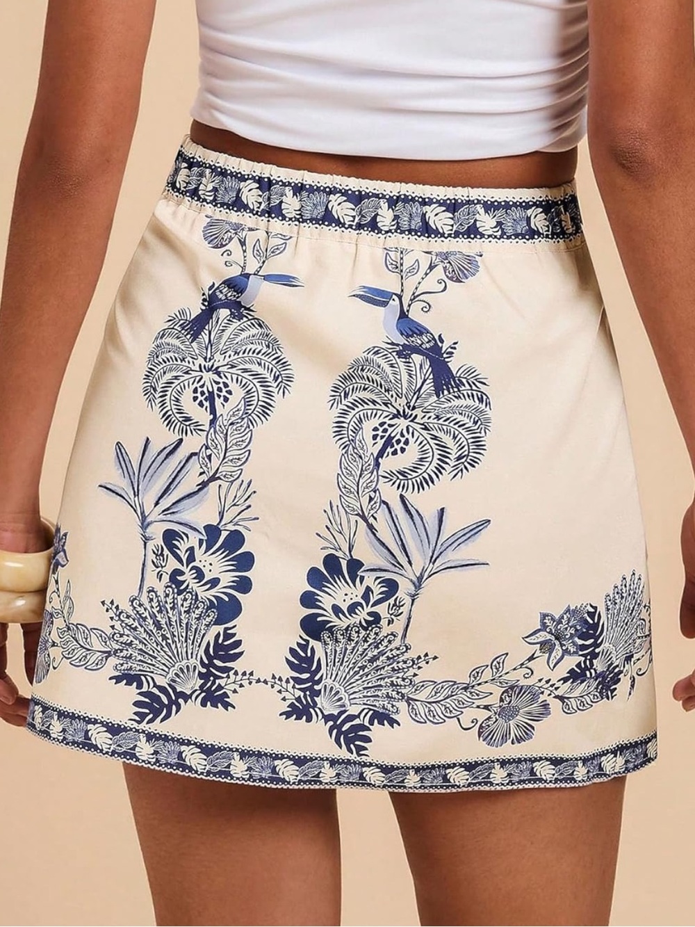 Cream & Navy Floral Wrap Mini Skirt- XS - Picture 2 of 6